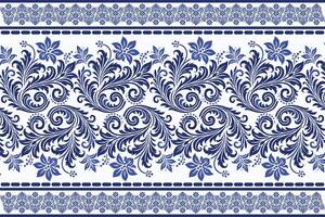 blue seamless floral pattern with classic tulip motifs and decorative leaf design featuring traditional border for fabric textile background and elegant fashion prints vector