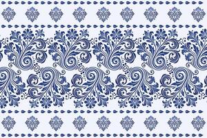 blue seamless floral pattern with detailed tulip blooms, graceful leaf shapes, and a vintage border for textile fabric background, elegant prints, and decorative patterns vector