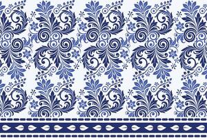 blue seamless floral pattern with intricate tulip motifs ornamental leaves and traditional border design for fabric textile background and fashion prints vector