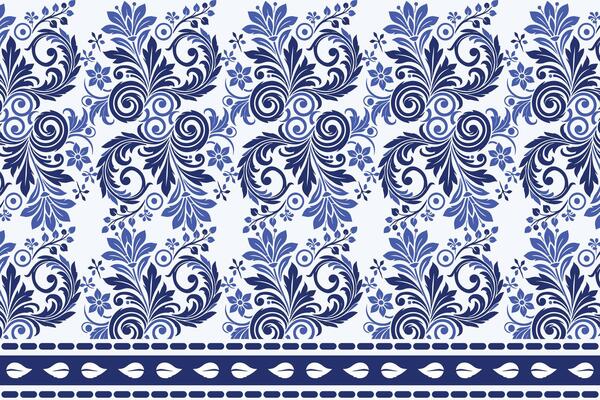 blue seamless floral pattern with intricate tulip motifs ornamental leaves and traditional border design for fabric textile background and fashion prints