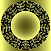 Round gold frame with floral pattern on black background vector
