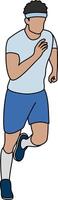 Illustration of a male athlete dressed in a sporty outfit running with determination and energy, emphasizing speed, focus. Ideal for promoting marathons, running events, or fitness campaigns. vector