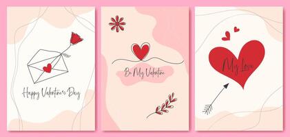 Set of Valentine's Day Greeting Card Poster Social Media Post Template Background. Simple Modern Geometric Shapes. vector