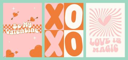 Valentine Greeting Card Set Collection. Happy Valentine's Day Background Simple Retro Geometric. vector