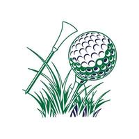a drawing of a golf ball in the grass with a green grass vector