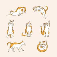 a set of white cats with red spots, hand drawn in a cartoon style. vector
