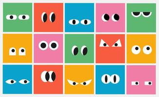 Various Eyes with different Emotions. Square with abstract geometric big eye in flat style. Colorful elements vector