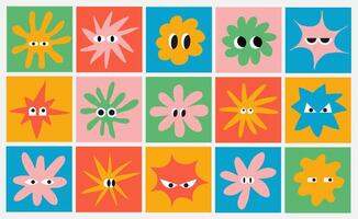 Set of abstract playful basic shape with eye. Square with abstract organic face in flat style. Colorful elements vector