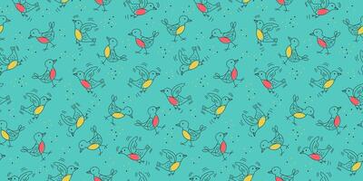 Cartoon funny birds. Pattern, simple repeating drawing, doodle, line icons, seamless background. vector