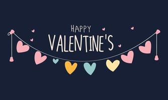 dark background with a cute hearts garland, pastel color palette, cute style, pastel colors, flat graphic design, simple minimalistic design vector