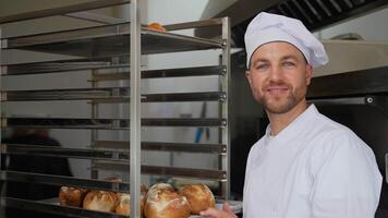 Baker making bread at a bakery. Bakery Concept video