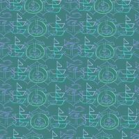 Seamless pattern with marine elements in neon style in green turquoise tones vector