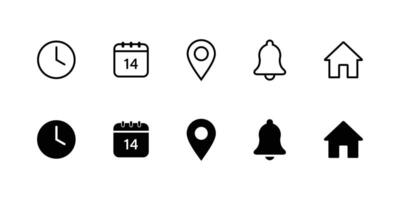 Date, Time, Address, Place, Bell, Location, and Place icon set template vector