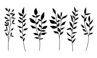 Hand-Drawn Wildflower Silhouette Set with Trees and Branches. Illustration vector