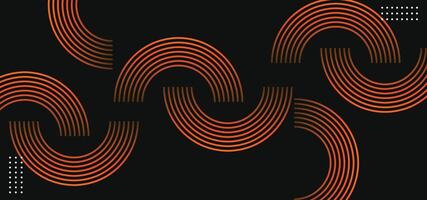 Dark Abstract Background with Orange Glowing Circle Lines - Geometric Shiny Orange Design vector