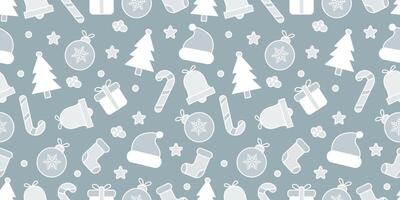 Seamless Christmas Pattern with Colorful White Icons on Green Background vector