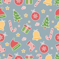 Seamless Christmas Pattern with Colorful White Icons on Green Background vector