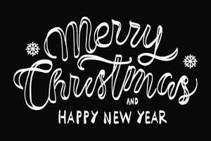 Merry Christmas and Happy New Year Calligraphic Text on Black Background vector