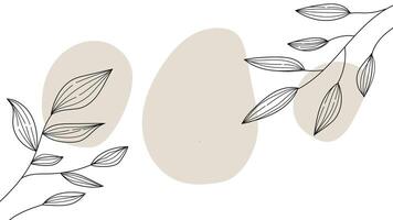 Minimal abstract background with black leaves line art located on the sides of the template vector