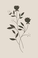 Vintage wildflower silhouettes in brown with trees and branches. vector