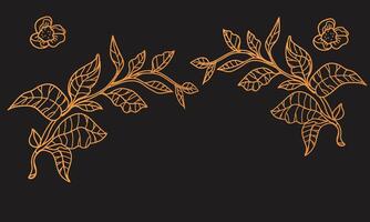 Nature Set - Gold Line Art Design of Tea Tree and Bush isolated on black background vector