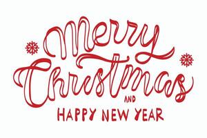 Merry Christmas and Happy New Year Red Calligraphic Text on White Background vector