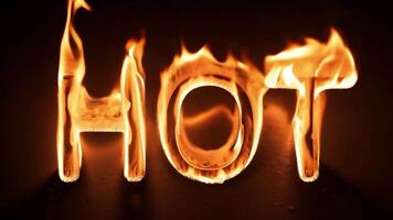 Flames form the word hot against a dark background, creating a captivating display of fire and energy video