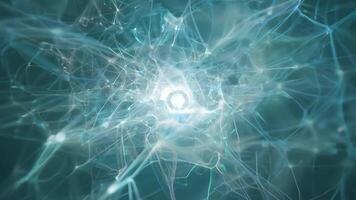 Abstract blue energy flows through network nodes, radiating from a bright core and creating a dynamic visual experience video