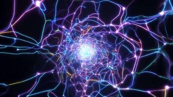 Bright light travels through a network of nodes, creating stunning visual effects and a captivating display of energy video
