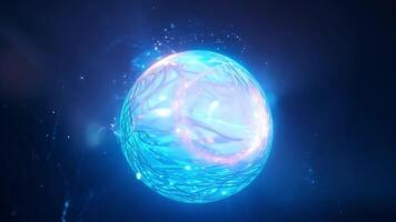 Electric blue energy sphere rotates, emitting sparks against a black background, creating a captivating visual effect video