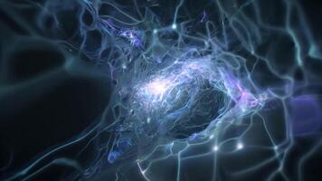 Flowing energy in blue and purple hues moves through a network of interconnected nodes, creating a dynamic visual experience video