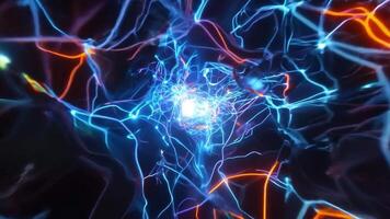 Glowing energy pulses through a complex network of interconnected nodes, creating a vibrant digital atmosphere video