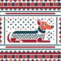 colored dog on geometric background. seamless pattern vector