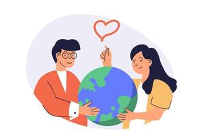 Green sustainable environment web concept with flat people for website design. vector