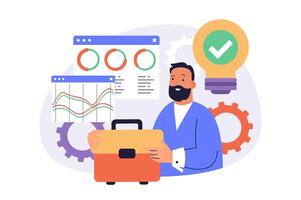 Business analytics web concept with flat cartoon people for website design. vector