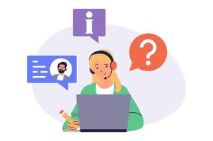 Call center web concept with flat cartoon people for website design. vector
