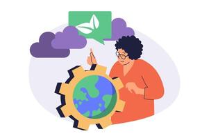 Green sustainable environment web concept with flat people for website design. vector
