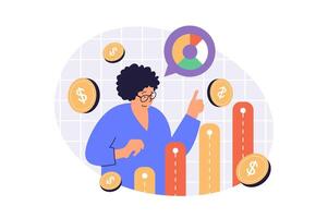 Business analytics web concept with flat cartoon people for website design. vector