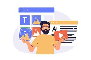 Content manager web concept with flat cartoon people for website design. vector