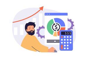 Business analytics web concept with flat cartoon people for website design. vector