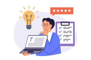 Copywriter web concept with flat cartoon people for website design. vector
