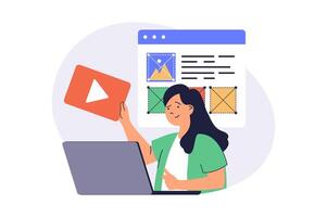 Content manager web concept with flat cartoon people for website design. vector