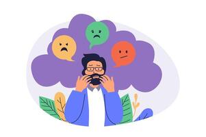 Mental health problem web concept with flat cartoon people for website design. vector