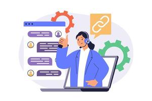 Call center web concept with flat cartoon people for website design. vector