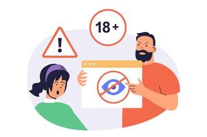 Internet cyber safety for kids web concept with flat cartoon people for website design. vector