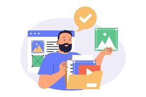 Content manager web concept with flat cartoon people for website design. vector