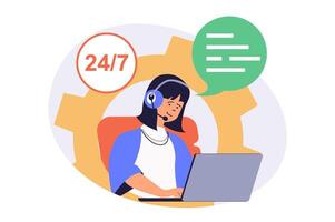 Call center web concept with flat cartoon people for website design. vector