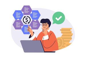 Business analytics web concept with flat cartoon people for website design. vector