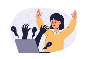 Internet cyber safety for kids web concept with flat cartoon people for website design. vector