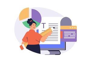 Copywriter web concept with flat cartoon people for website design. vector